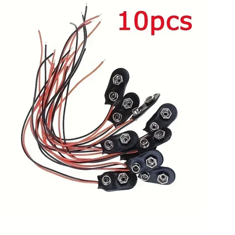 10 Stück 9 V Batterie-Clips, Schwarz, Rot, 2-Draht-Kabel, Verbindungsstecker, Schnalle, 9 Volt, Batterie-Clip-Anschluss, Batteriehalter