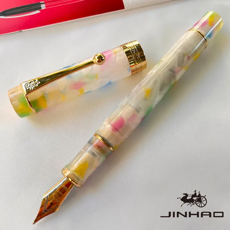 Jinhao 100 Füllfederhalter aus Zelluloid im klassischen Stil, glatte Schreibinstrument mit feiner Spitze und nachfüllbarem Konverter