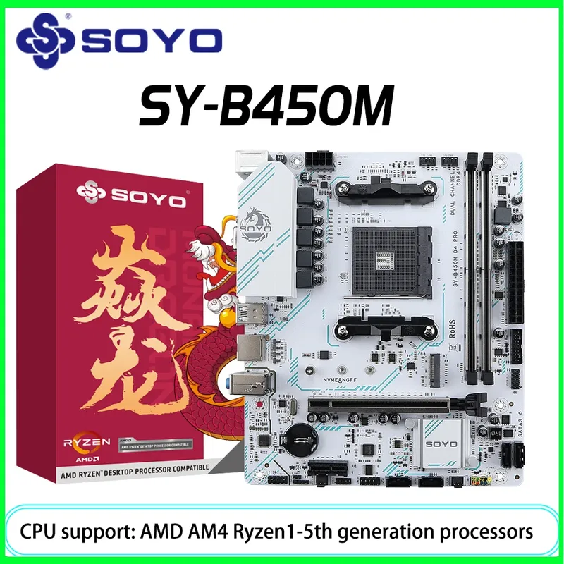 SOYO AMD B450M Spiel-Motherboard DDR4-Speicher AM4-Mainboard M.2 NVME Desktop-Computerkomponenten Unterstützt CPU AMD AM4 Ryzen 5600