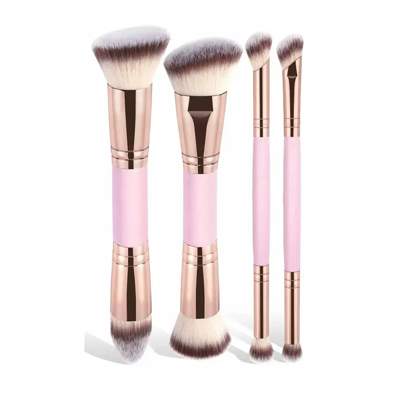 4-teiliges Basic-Make-up-Pinsel-Set mit Box, doppelseitige Grundierungen, Puder-Rouge-Details für Lidschattenpinsel, Anfänger, Reisen