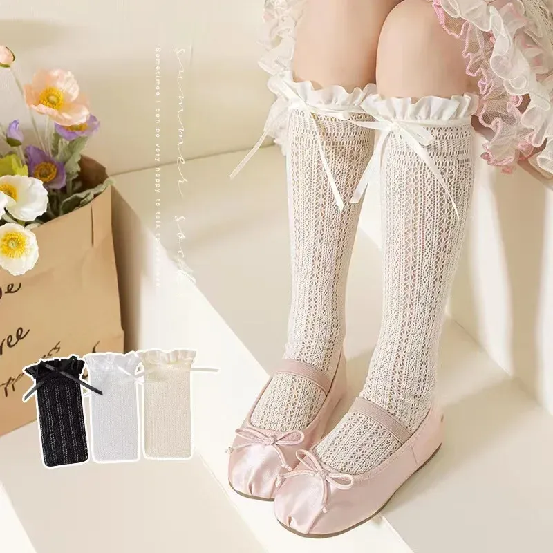 Mädchen Lange Röhre Spitze Strümpfe Süße Schleife Muster Mesh Socke Baby Mädchen Ballett Fischernetz Rüschen Socken Lolita Leggings