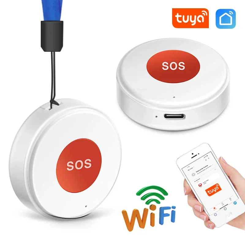Tuya WiFi SOS Panic Ruftaste Smart Leben APP Akku Eine Schlüssel Alarm Für Patienten Kinder Ältere Mann Hängen Seil