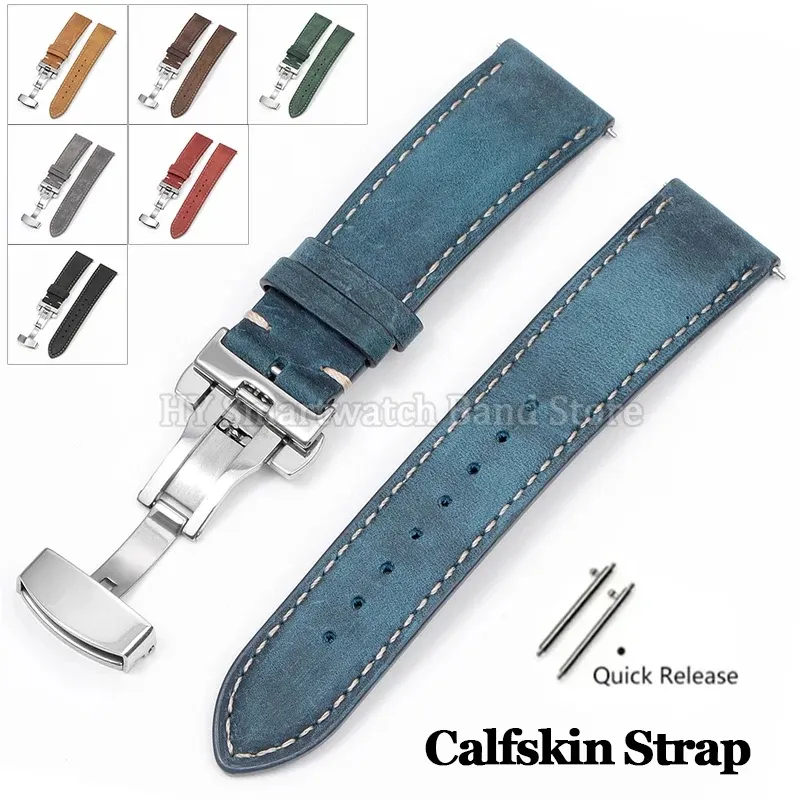 14mm 16mm 18mm 20mm 22mm 24mm Rindsleder Uhrenarmband für Rolex für Seiko Quick Release Handgelenk Band Schmetterling Schnalle Lederarmband
