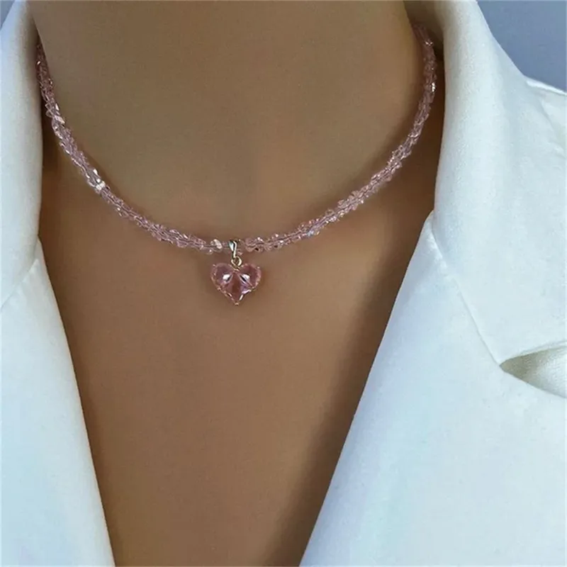 Mode Vintage Quasten Zirkon Herz Anhänger Halskette Für Frauen Weibliche Boho Geometrische Barock Transparent Kristall Kette Schmuck