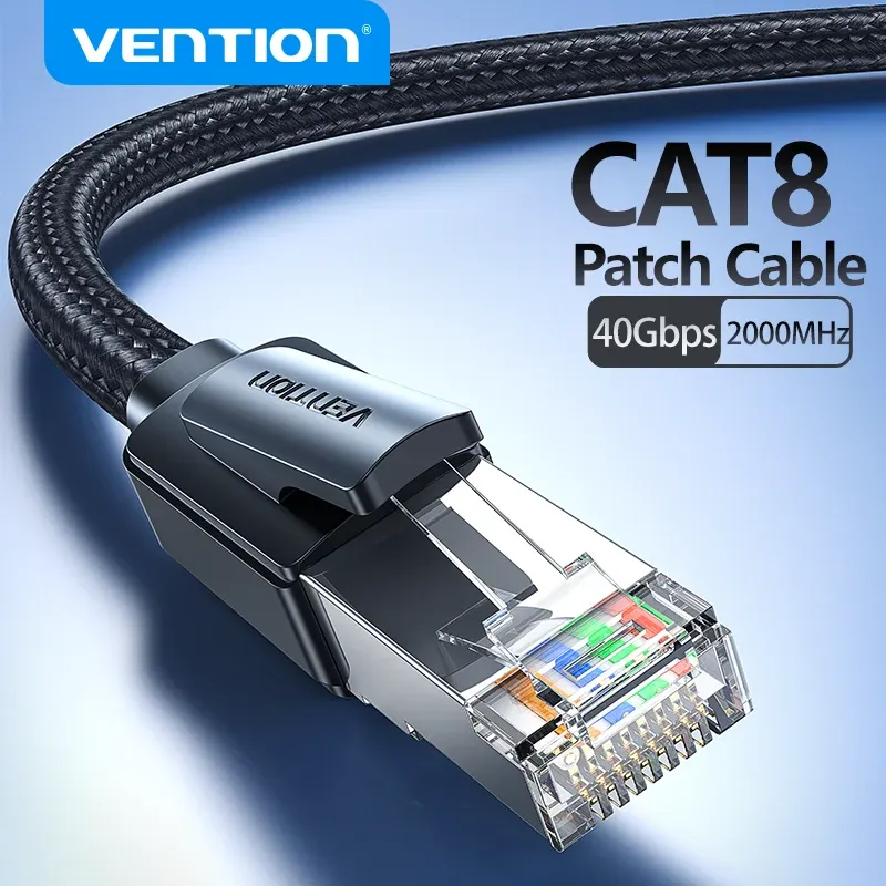 Vention Ethernet-Kabel CAT8 40 Gbit/s Baumwolle geflochtenes Netzwerk-LAN-Patchkabel für PC Modem Laptop PS 5/4 Router RJ45-Kabel Ethernet