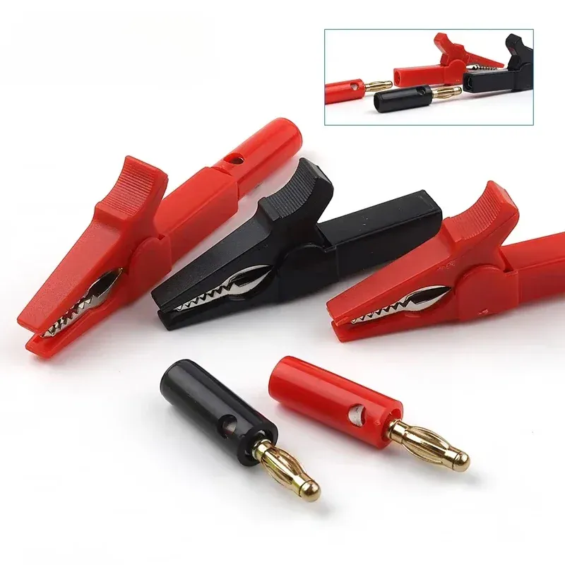 4 Stück/Set Krokodilklemme + Bananenstecker, Prüfspitze mit 4 mm Bananenstecker Kabelklemmen Rot + Schwarz Stonego Testzubehör