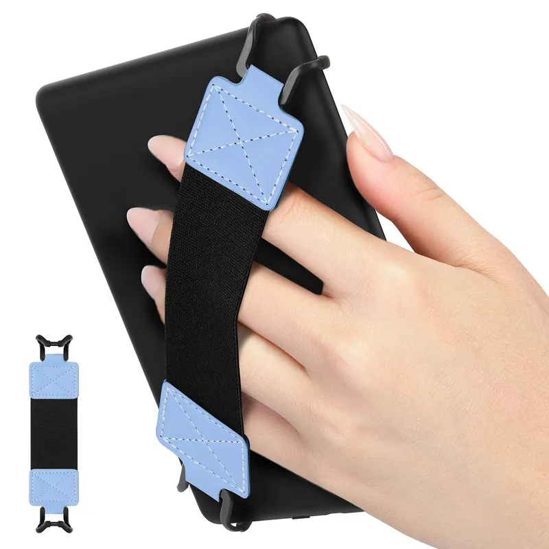Universal E-Reader Sicherheit Handschlaufe Halter für 6-8" iPhone Finger Grip PU Leder Nylon Gummibänder Gürtel für Kindle Kobo Tablets