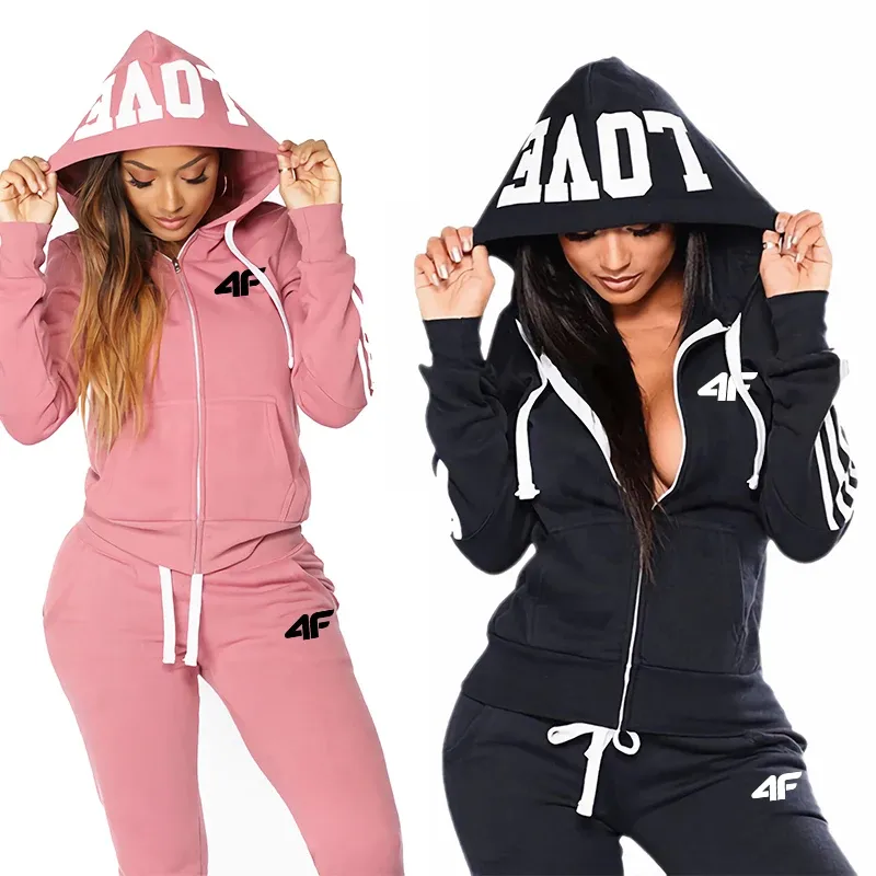Damen-Trainingsanzug, Kapuzen-Sweatshirts, Jogginghosen, ganzjährig, tägliche Sportjacke, Sportbekleidung, Damen, Outdoor, lässig, sexy, mit Reißverschluss