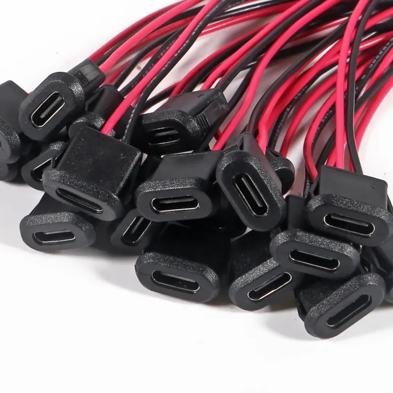 10 stücke Typ-C Weibliche Chassis 2 Pin Typ-C Weibliche Buchse Stecker Wasserdichte Jack Weibliche Lade Port mit Karte Schnalle