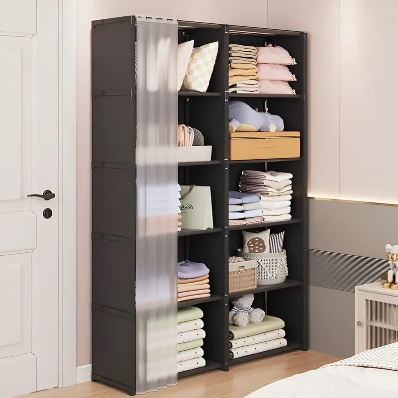 Kleiderschrankregal, staubdicht, Stoffschrank, Organizer, Schrank, großes Fassungsvermögen, robust, einfache Montage, Schlafzimmer, Kleiderbügel, Lagerregale
