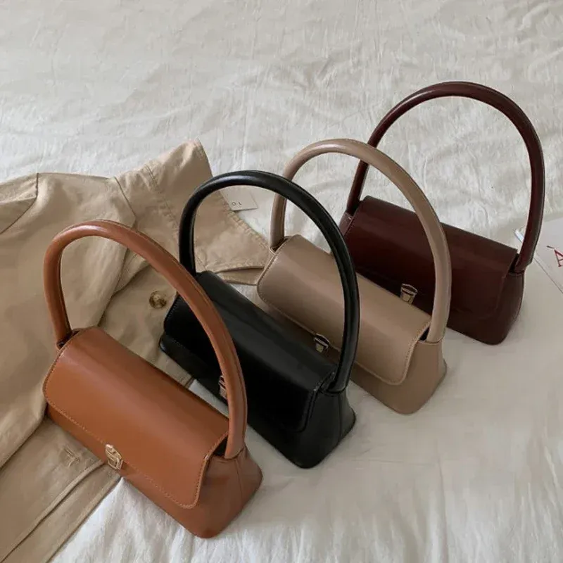 Mode Retro Damen Umhängetasche Einfache Einfarbige Handtasche Vintage Unterarmtasche
