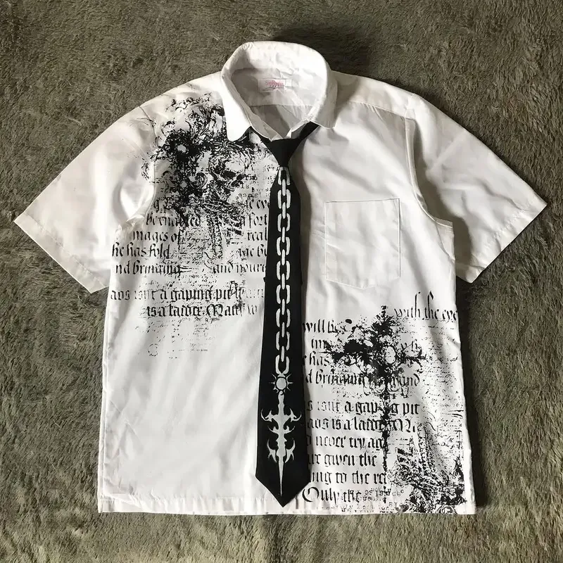 Y2K Weißes Hemd Affliction Retro T Shirt Harajuku Männer Schädel Heilige Schrift Brief Druck T Mode Gothic Kurzen Ärmeln Tops