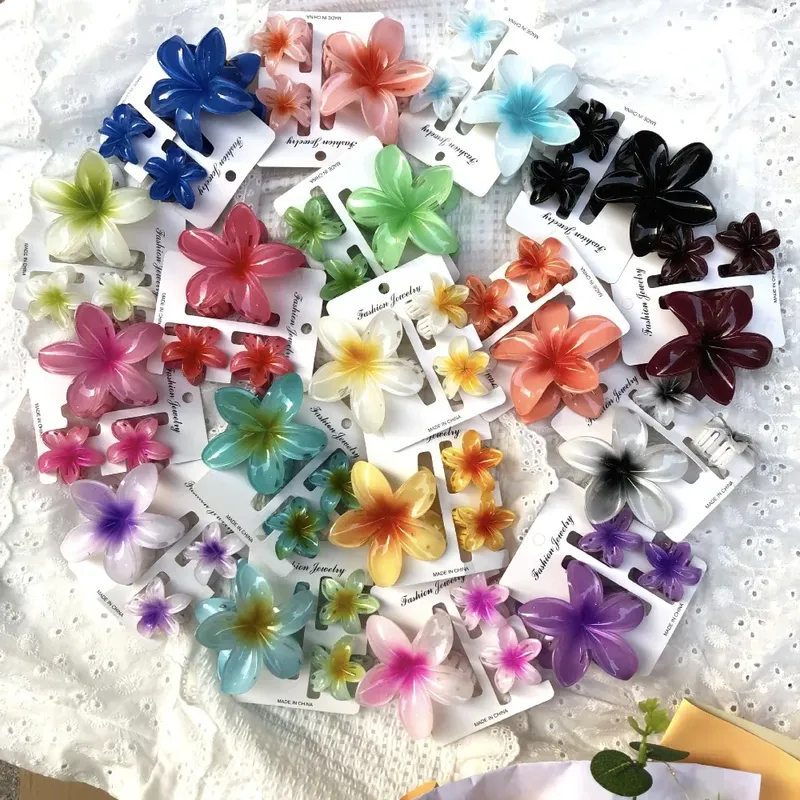 3 Teile/satz Süße Blume Bunte Gradienten Haar Krallen Pferdeschwanz Cip Clamp Barrettes Haarnadeln Für Frauen Mädchen Strand Haar Zubehör