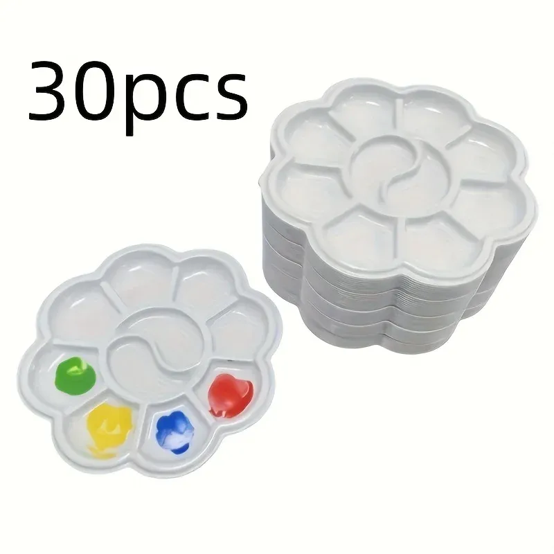 30er-Pack Mini-Paletten-Set aus blumenförmigem Kunststoff, ideal zum Mischen von Aquarell, Acryl und Gouache – Künstlerbedarf