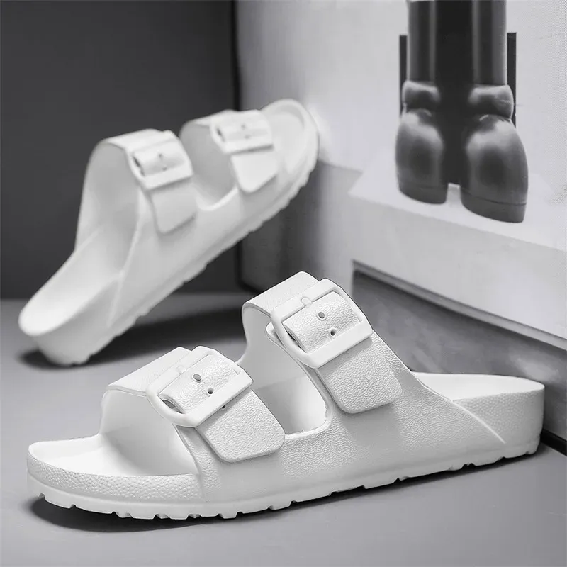Sommer verstellbare weiche Hausschuhe für Herren, EVA, flache Wolkenrutschen, leicht, rutschfest, einfarbig, Strand-Mann-Sandalen in Übergröße
