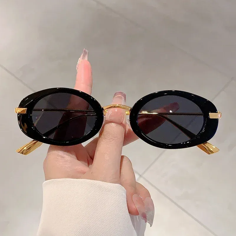 Retro-Sonnenbrille mit kleinem ovalem Rahmen, luxuriöse Metall-Designer-Sonnenbrille für Damen, trendige Modemarke, Leoparden-Strand-Sonnenbrille für Damen