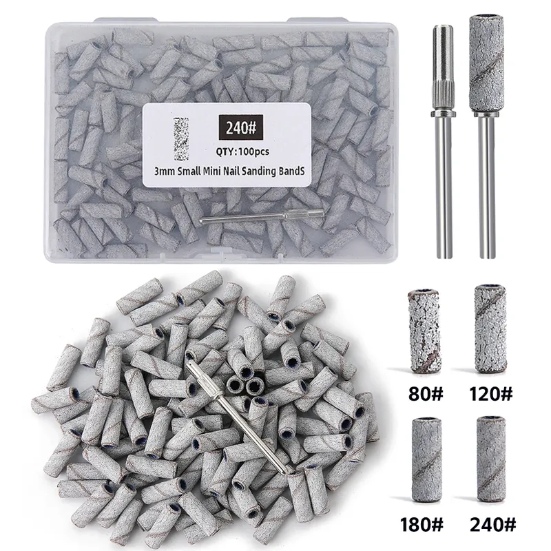 3 mm Nagelschleifbänder, Körnung 80/120/180/240, Mini-Nagelbohrer, elektrisches Nagelfeilen-Zubehör, Polieren, Maniküre-Werkzeug, 50/100 Stück
