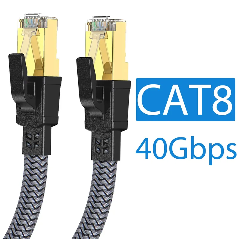 CAT8-Ethernet-Kabel, 40 Gbit/s, flaches, geflochtenes Nylon-Netzwerk-LAN-Kabel für PC, Modem, Laptop, PS 5, Router, RJ45-Kabel, Ethernet, Cat 8