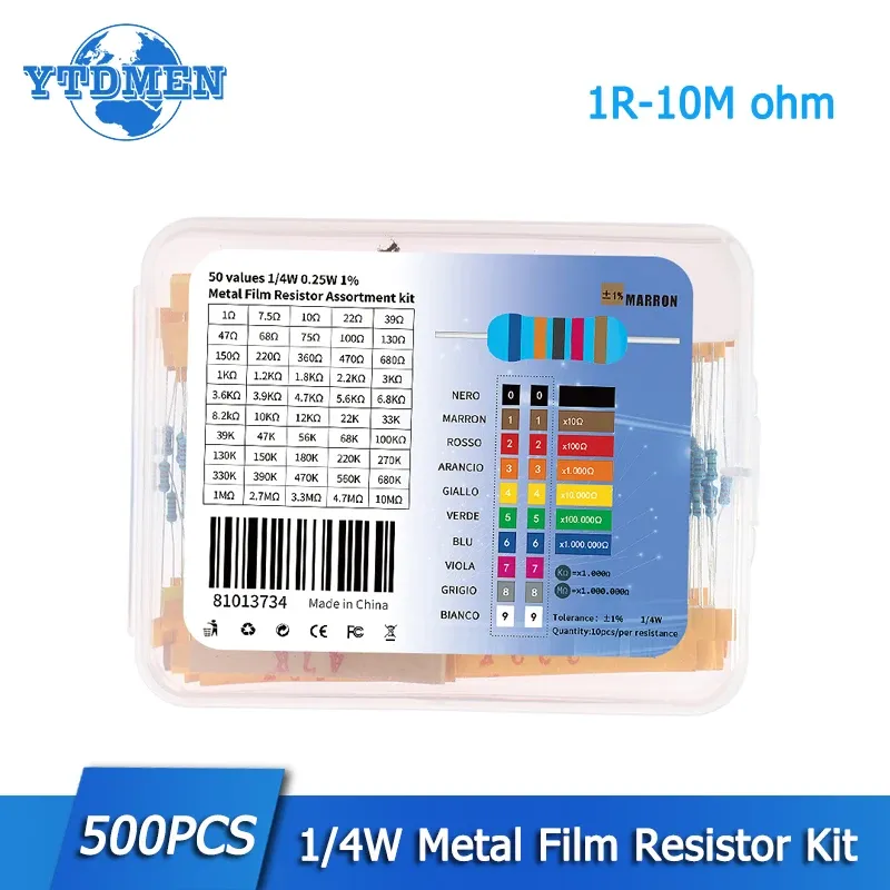 500/2500PCS Metall Film Widerstand Sortierte Kit 1/4W 1% 1R ~ 10M ohm Widerstand Diy elektronische Kit