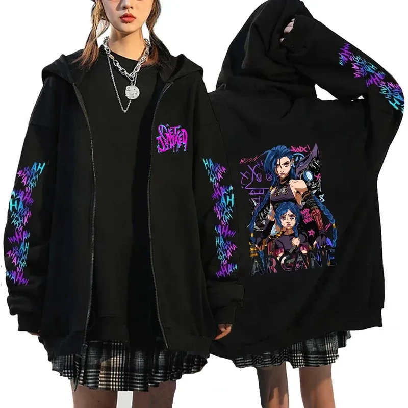 Arcane Jinx Affe Graffiti Gedruckt Hoodies Zipper Jacke Männer Frauen Harajuku Anime Übergroßen Hip Hop Casual Sweatshirt Y2K Top