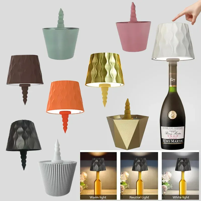 Moderne kabellose Flaschen-Tischlampe, Touch-Steuerung in 3 Farben und stufenlose Dimmung, Nachtlampe für Weinflaschen, Dekor, Schreibtischbeleuchtung