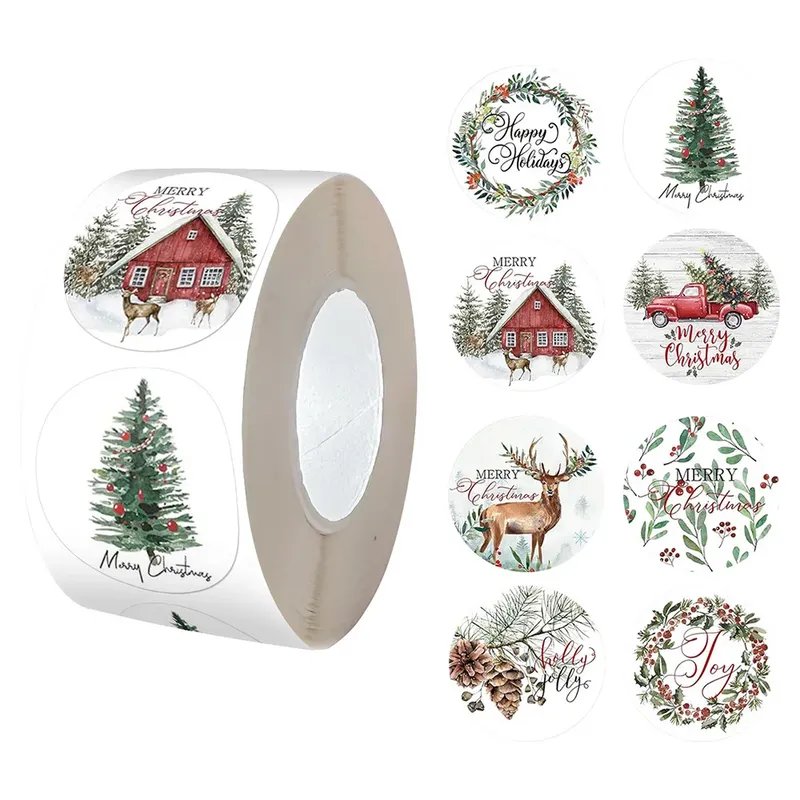 500 Stück 2,5 cm Weihnachtsaufkleber für Umschläge, runde Frohe Weihnachten-Aufkleber, 8 Designs, Weihnachtsgeschenk, Dekor-Aufkleber