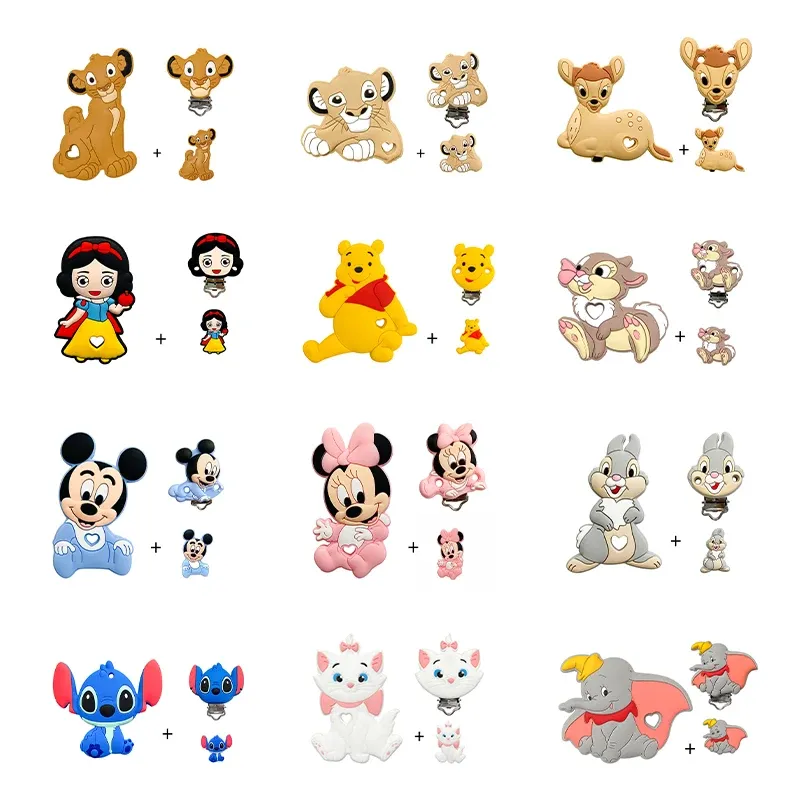 3 teile/satz Silikon Stich bambi prinzessin beißring clip Fokal Perlen DIY Schnuller Kette Clips Perlen stift Spielzeug Schmuck Zubehör