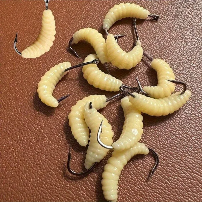 Gummimaden-Angelköder-Set mit Haken – vielseitige Grub-Köder für Barsch, Forelle, Crappie, Bluegill, ideal zum Süßwasserangeln