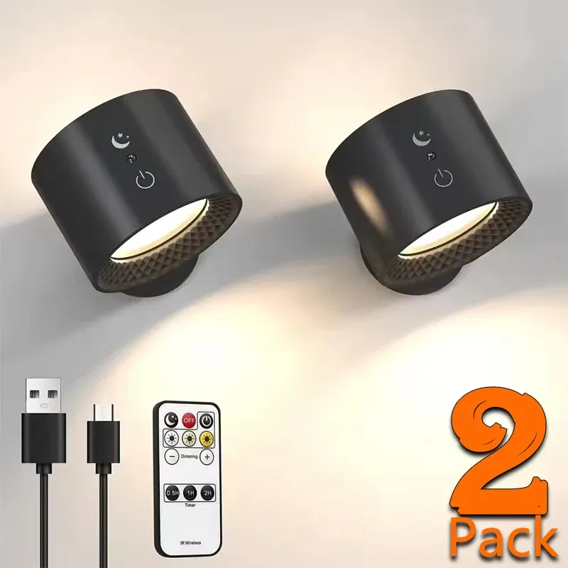 Led Doppel Kopf Wand Lampe Touch Control Fernbedienung 360-Drehbare USB Aufladen Drahtlose Tragbare Nachtlicht Für Schlafzimmer Leselampe