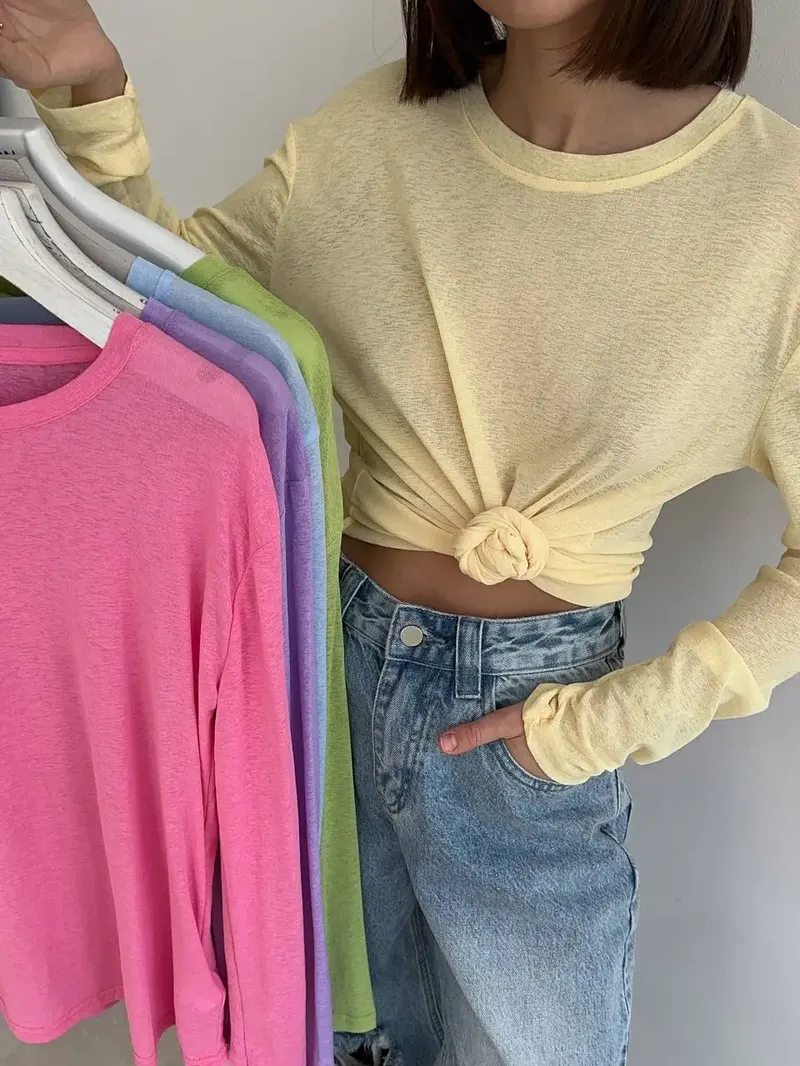 Hirsionsan 2025, grundlegende weiche T-Shirts für Damen, Sommer, Herbst, lange Ärmel, lose Unterseite, T-Shirts, Damen, lässig, gestrickt, weiche Damen-Tops