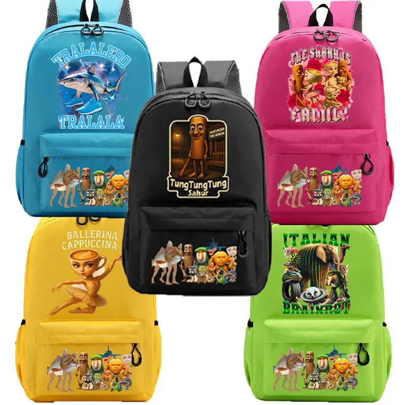Italienischer Brainrot-Rucksack mit großer Kapazität, Tiere, Meme, Schultasche, für Kinder, Männer, Cartoon-Wol Sahur, lustige Mode, Rucksack für den Schulanfang
