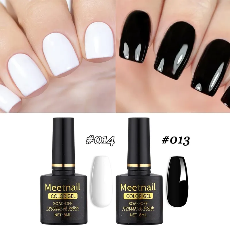 2Pcs Schwarz Weiß Nagel Gel Polnischen Set 8Ml Semi Permanent Soak Off UV LED Lack Maniküre Werkzeuge Design DIY Charme Maniküre Lack