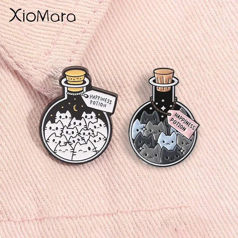 Cartoon Katze Glück Trank Emaille Pin Katze Enthusiasten Metall Brosche Revers Rucksack Abzeichen Lustige Schmuck Geschenk Für Kinder Freunde