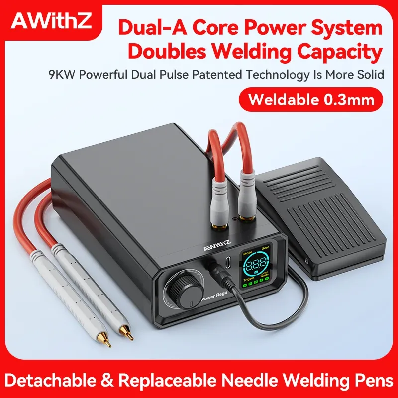 Awithz 9000 W Punktschweißgerät, leistungsstarkes tragbares Pedal-Punktschweißgerät, 1330 A, vorhandene einstellbare Schweißgeräte für DIY 18650-Batterie