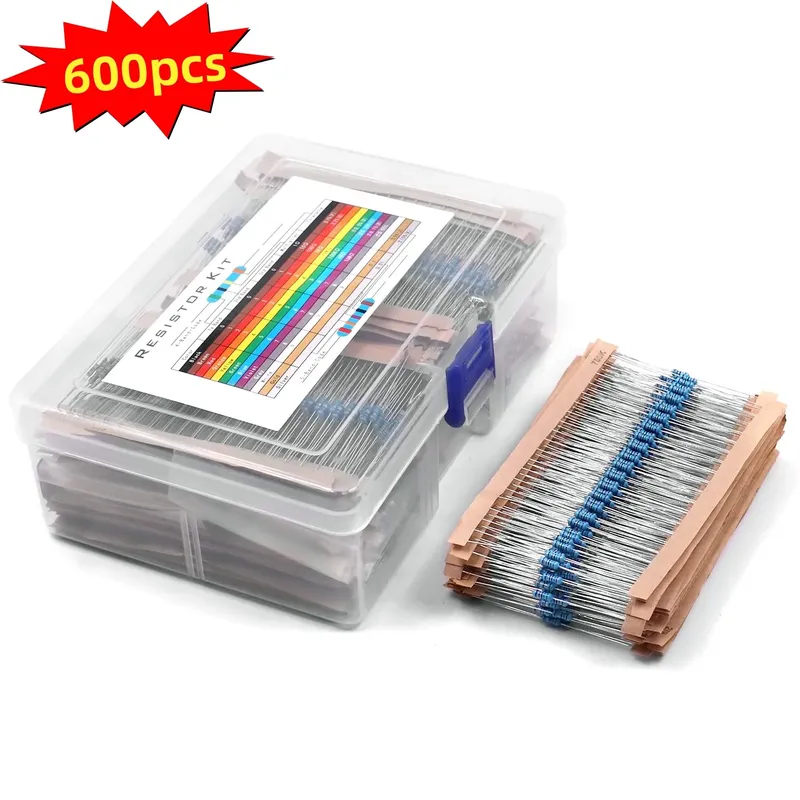 600 Stück 1 % Widerstandsset, Widerstand 1/4 W, Metallschichtwiderstände-Set, 10 Ohm ~ 1 M Ohm, 30 Werte, elektronische Komponenten-Kit