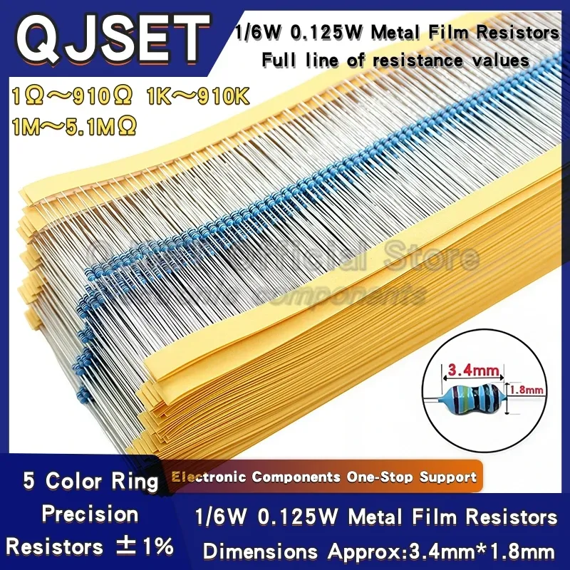 100 Stück 1/6 W Metallschichtwiderstände 1/8 W 1 % 0,125 W 10 100 200 220 330 470 Ohm 4,7 K 1 K 2,2 K 10 K 47 K 200 K 220 K 510 K 100 K 470 K 1 M Ohm