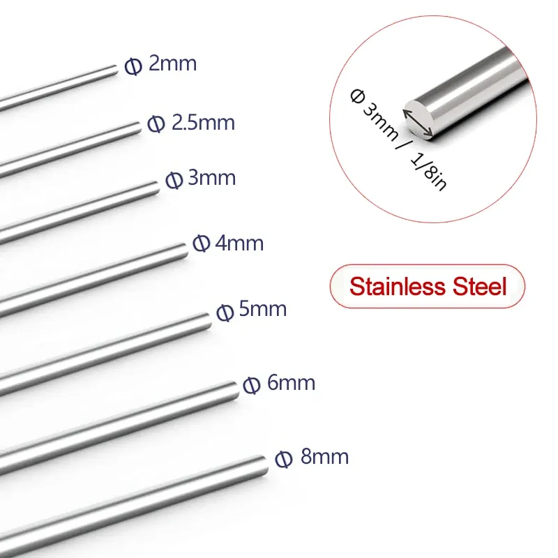 2 Stück 304 Edelstahl massive Rundstange Drehstange Lager sortiert für DIY Handwerk Werkzeug Durchmesser 2 mm 2,5 mm 3 mm 4 mm 5 mm 6 mm 8 mm