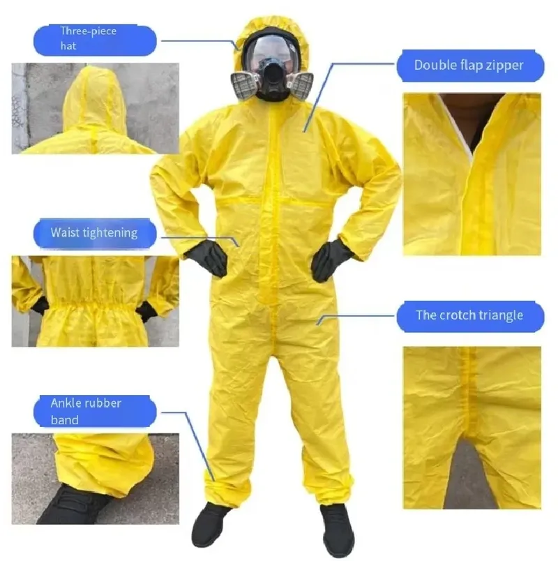 Einteiliger Schutz für chemische Schutzkleidung, Arbeitsoverall für gefährliche chemische Flüssigkeit, Schwefelsäure und alkalibeständiger Schutz