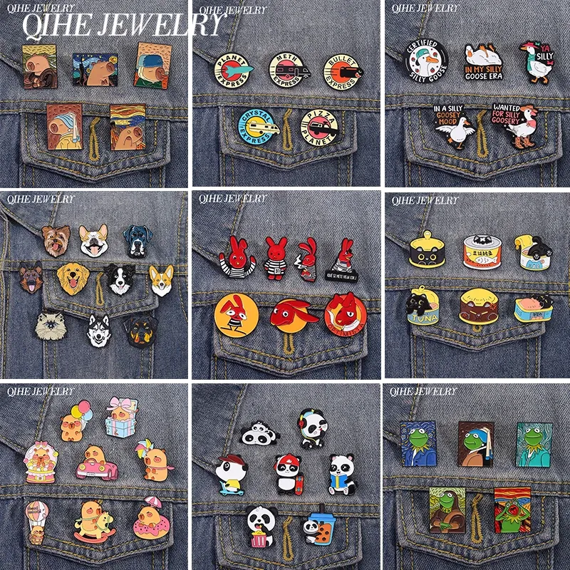 3-9 teile/satz Cartoon Capybara Rote Ohren Kaninchen Panda Katze Emaille Pins Anime Filme Fahrzeug Kugel Broschen Revers Abzeichen schmuck Geschenk