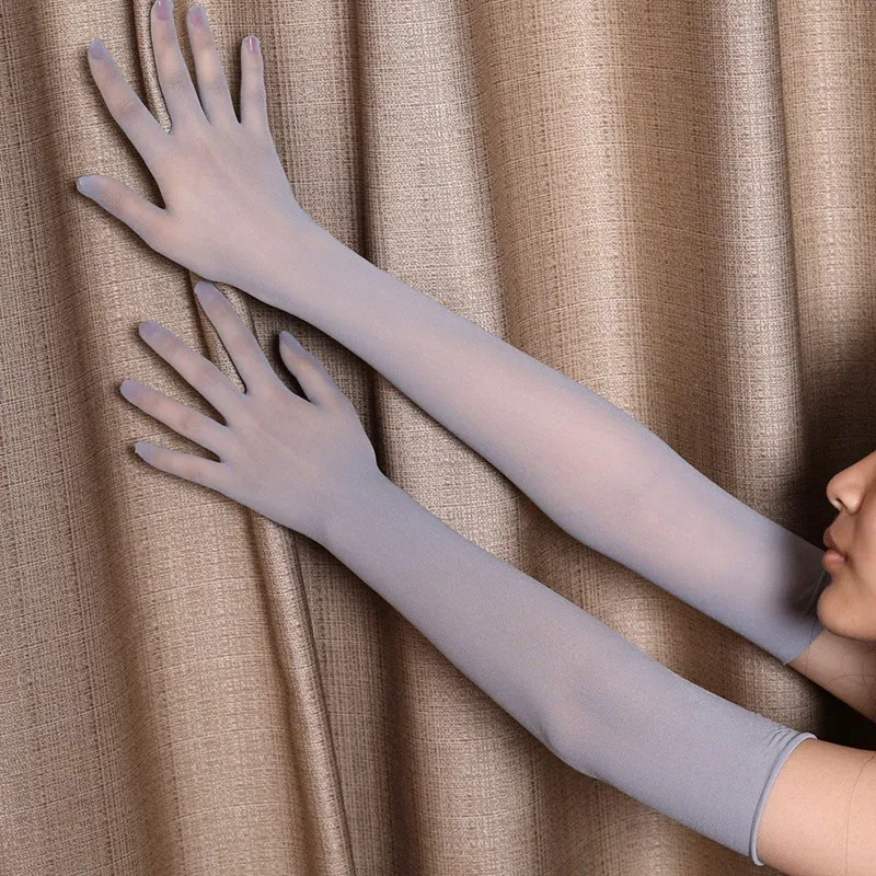 Frauen Sexy Spitze Dünne Transparente Hohe Elastizität Lange Handschuhe Nachtclub Cosplay Mann Solide Nahtlose Engen Strumpf Handschuhe Sunscree