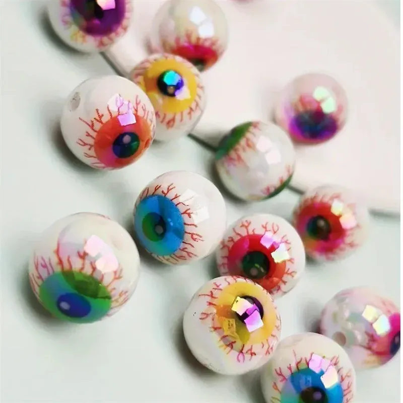 16MM 10 stücke Spooky Augapfel Perlen Acryl Spacer Perlen Bunte Auge Lose Perlen Für Diy Halloween & Party Decor schmuck Zubehör