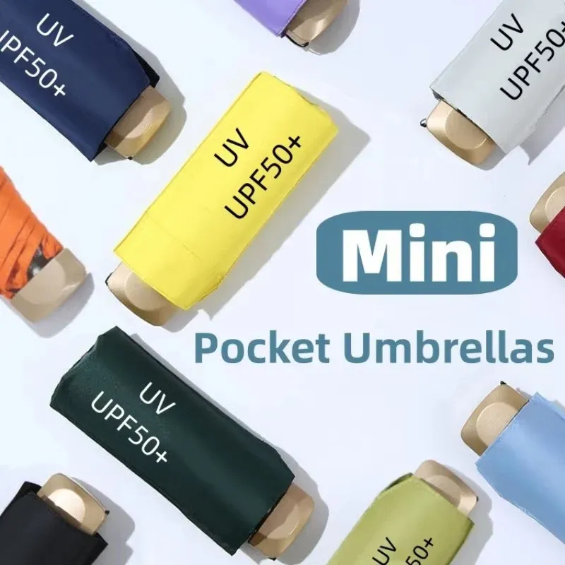 Taschen-Regenschirm, Mini-Sonnenschirm, einfarbig, faltbar, UV-Ultraviolett-Schutz, sonniger Taschen-Sonnenschirm, kompakt und tragbar