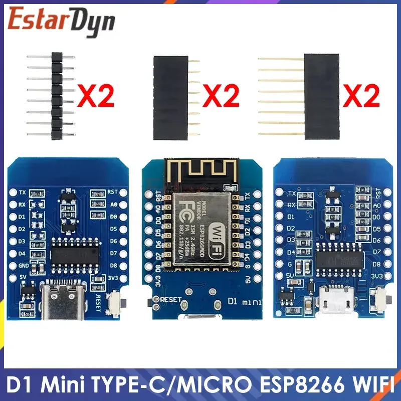 D1 Mini TYPE-C/MICRO ESP8266 ESP-12F CH340 V2 USB D1 Mini WIFI Entwicklungsboard D1 Mini NodeMCU Lua IOT Board 3,3 V mit Pins