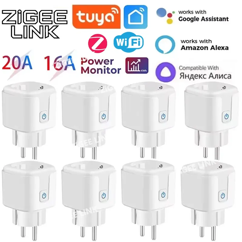 Tuya Smart WiFi/Zigbee Steckdose EU Steckdose 16A/20A mit Power Überwachung Timer Funktion Sprachsteuerung Alexa Google Home Alice