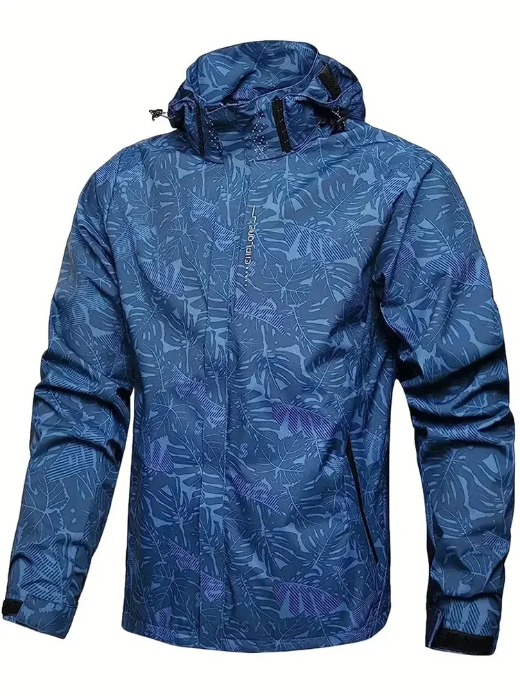 Lässige wasserdichte Windjacke für Herren, durchgehender Reißverschluss, Kapuzenschale, Outdoor-Wandermantel für den Herbst in Übergröße
