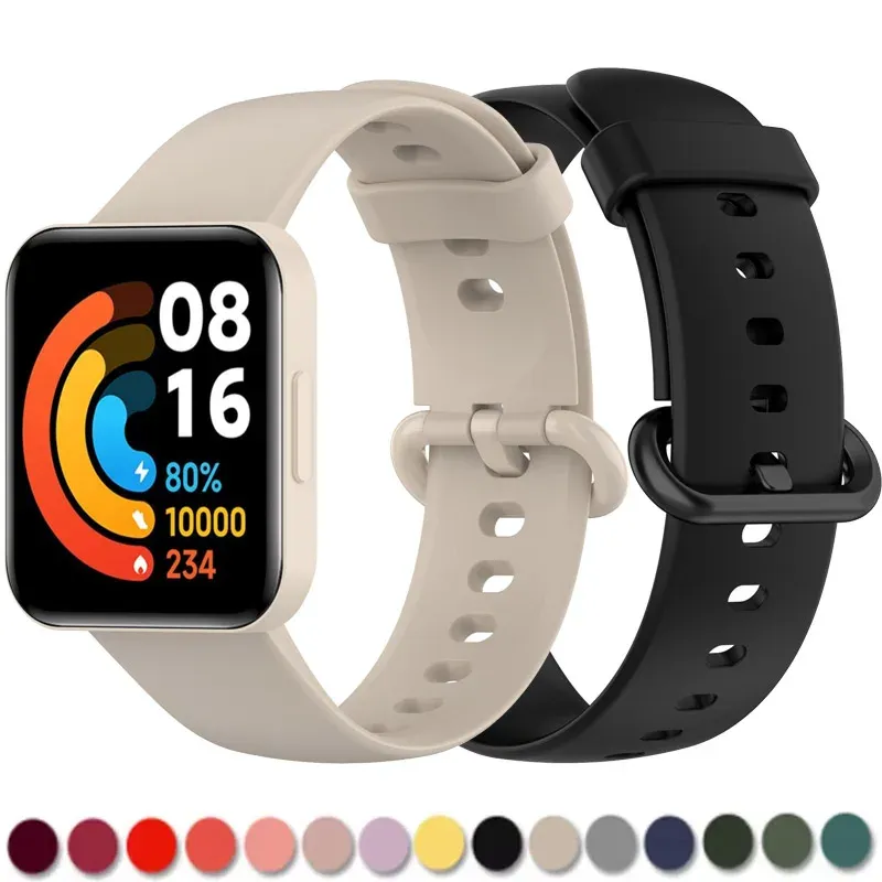 Silikonarmband für Redmi Watch 2 Lite, schwarz, Ersatz-Sportarmband, Armband für Xiaomi-Uhrenarmband mit Displayschutzfolie