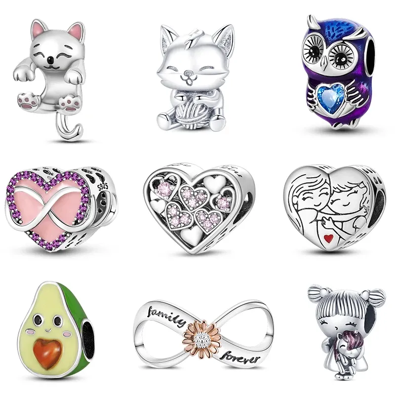 Passend für Original-Charms aus 925er-Sterlingsilber, niedliche Katze, Avocado, lila Eule, Charms für Frauen, feiner DIY-Geburtstagsschmuck, Geschenke