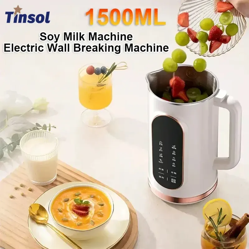 1500 ml multifunktionaler elektrischer Sojamilchbereiter mit großem Touchscreen-Display, 10-Blatt-Mixer, Mixer und Nussmilchbereiter