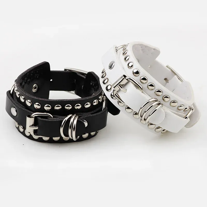 Schwarzes Lederarmband Armband Manschette Goth Gothic Punk Armbänder Damen Herren Spikes Nieten Stud Armreif Cosplay Rock Unisex Schmuck