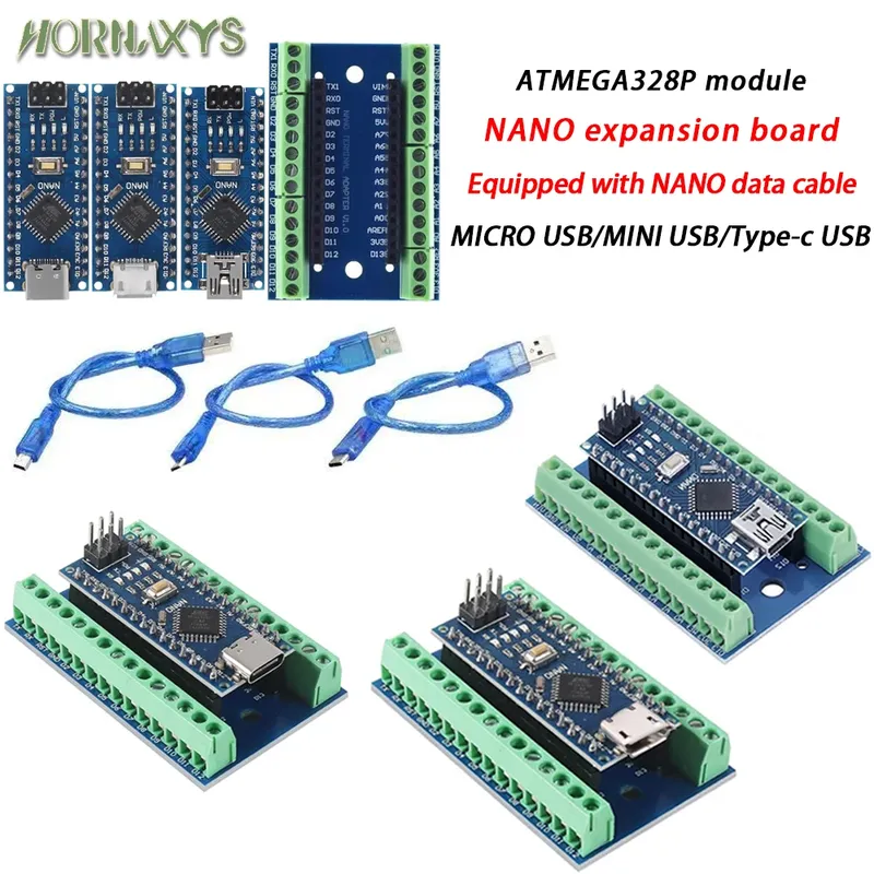 NANO V3.0 3.0 Controller Terminal Adapter Erweiterungsplatine NANO IO Shield Einfache Erweiterungsplatte für Arduino AVR ATMEGA328P Kabel